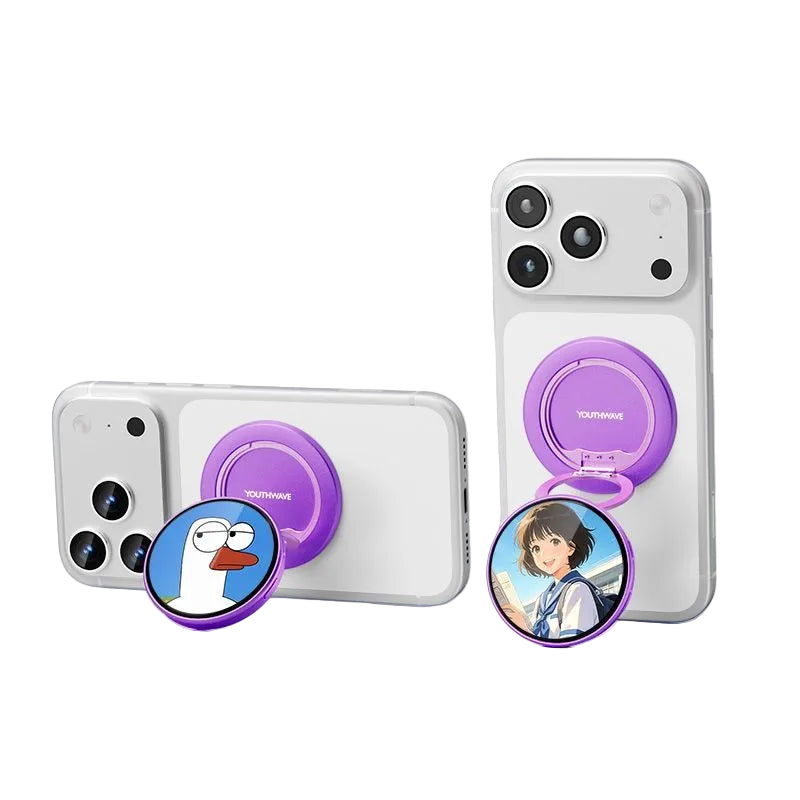 MagSafe Rotating Ring Stand — Custom Photo Display Phone Grip & Kickstand — App Custom Photo / Purple
