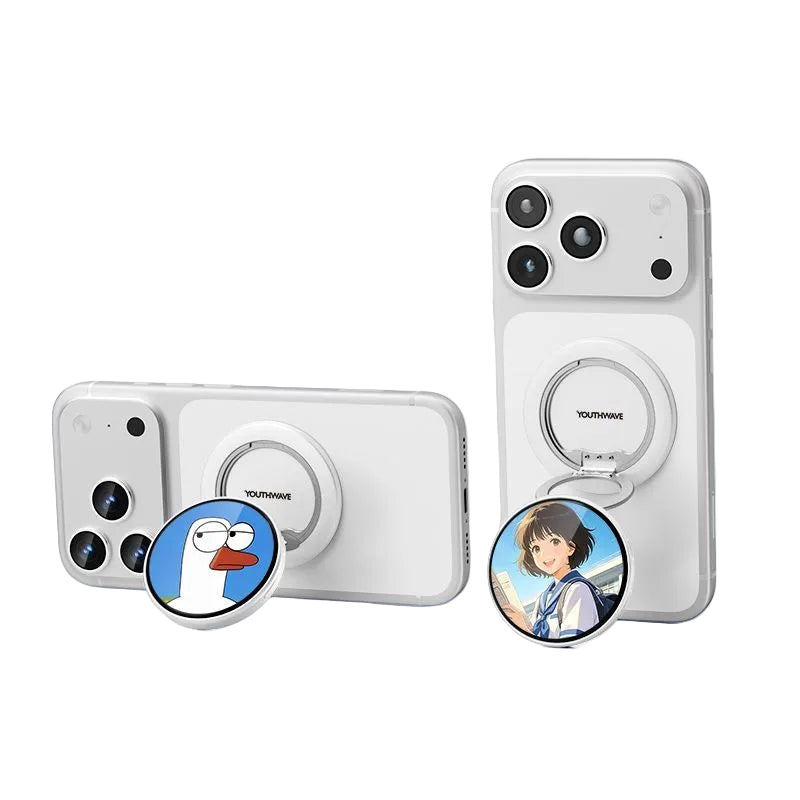MagSafe Rotating Ring Stand — Custom Photo Display Phone Grip & Kickstand — App Custom Photo / White
