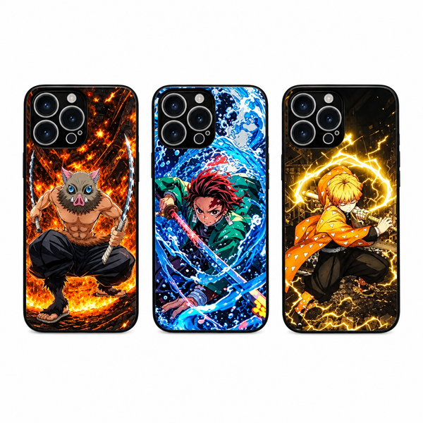 Demon Slayer Trio Three-Image Lenticular Phone Case on a white background