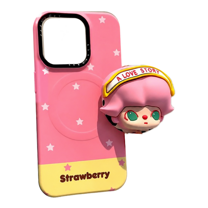 DIMOO Pink-Hair Magnetic Phone Case & Stand Options — full product on white background