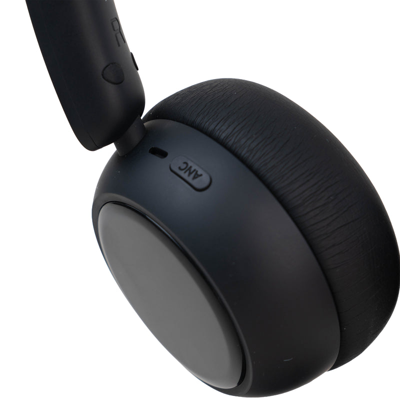 Black Custom Anime Display Headphones, ANC button and ear cushion detail