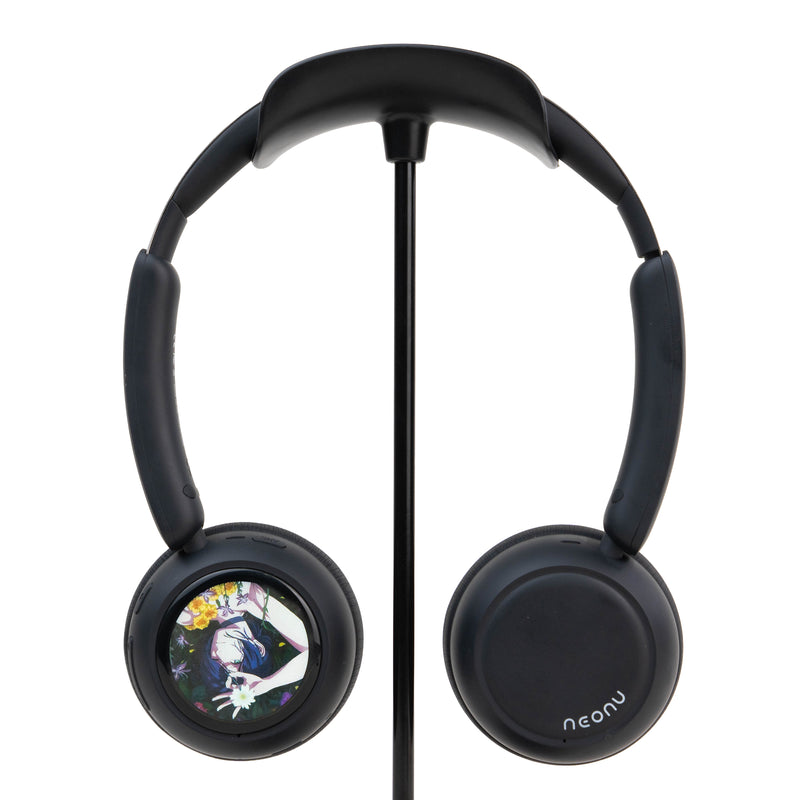 Black Custom Anime Display Headphones showing Reze artwork on the customizable screen