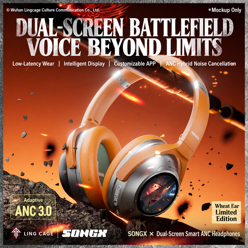 Dual-Screen ANC Headphones — Custom Display Over-Ear