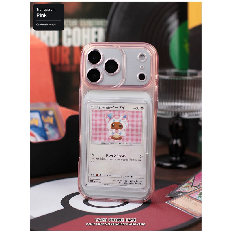 Transparent Pink trading-card display phone case; card not included