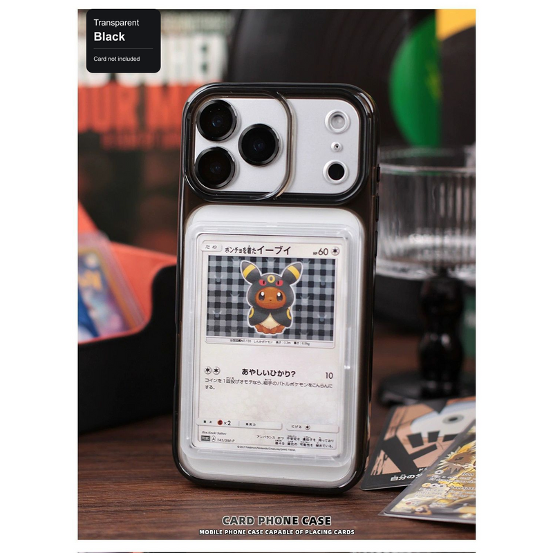 Transparent Black trading-card display phone case; card not included