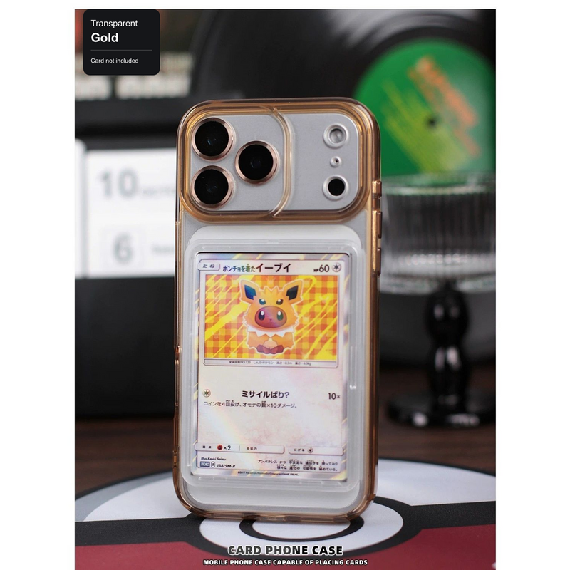 Transparent Gold trading-card display phone case; card not included