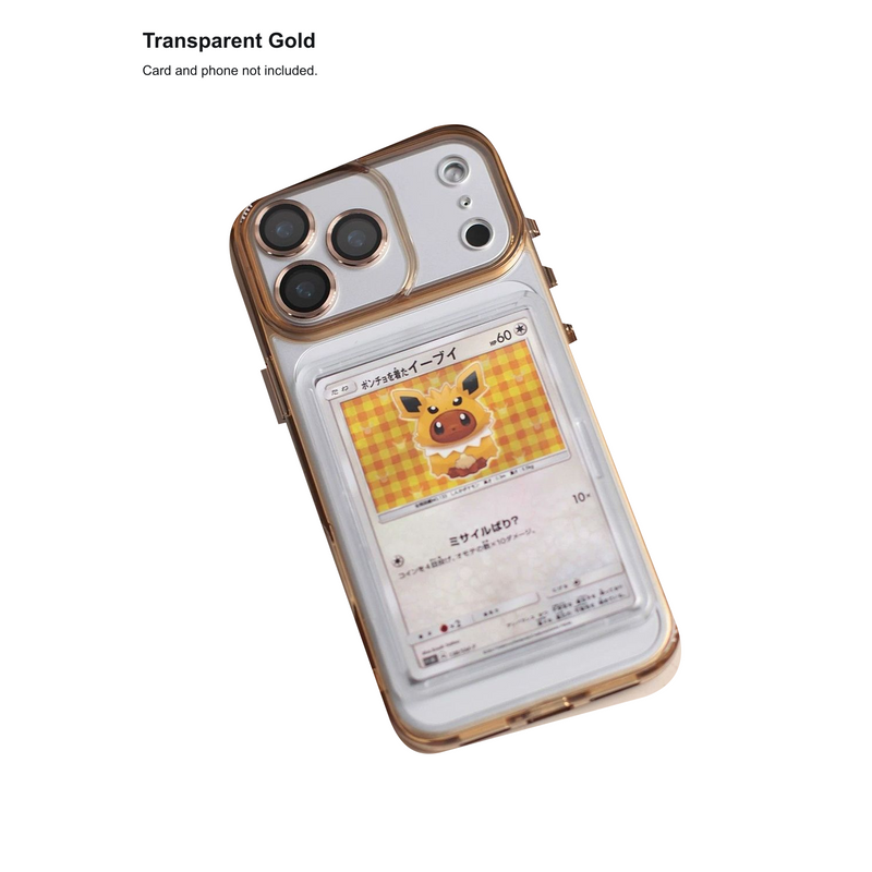 Transparent Gold trading-card display phone case; card not included