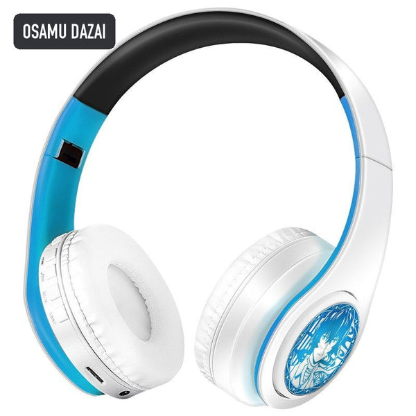 Osamu Dazai anime voice Bluetooth headphones — White / Blue