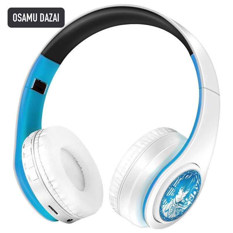 Osamu Dazai anime voice Bluetooth headphones — White / Blue