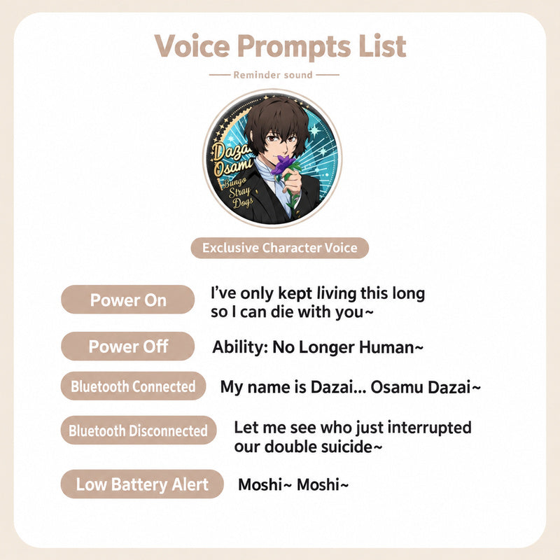 Bungo Stray Dogs Voice Earbuds — Dazai & Chuya Bluetooth with Silicone Case — product image 6