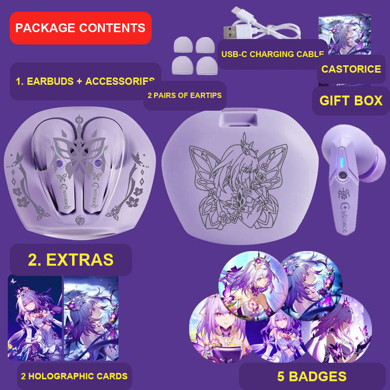 Castorice wireless earbuds package contents — design 2