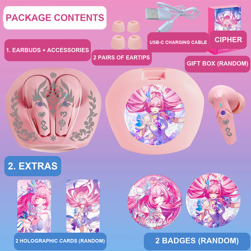Cipher wireless earbuds package contents — design 2