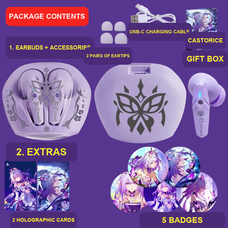 Castorice wireless earbuds package contents — design 3