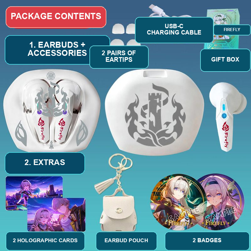 Firefly earbuds package contents — design 4