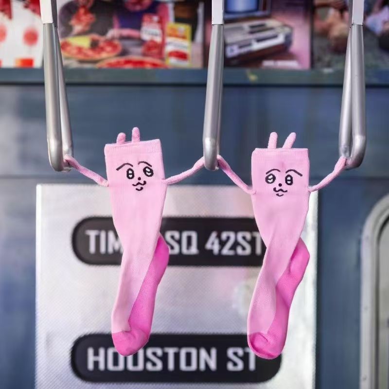 Pink Rabbit Magnetic Hand-Holding Socks - Funny Expression