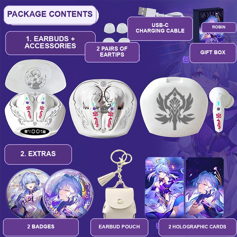 Robin earbuds package contents — design 5