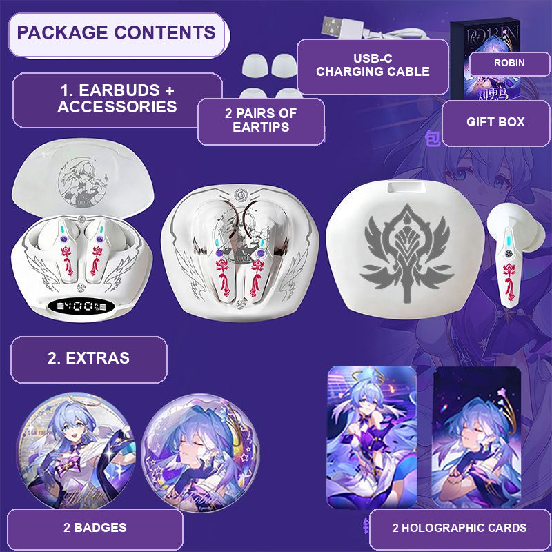 Robin earbuds package contents — design 5