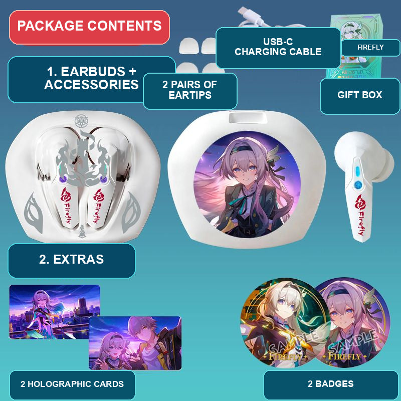 Firefly earbuds package contents — design 7