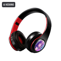 Ai Hoshino anime voice Bluetooth headphones — Black / Red