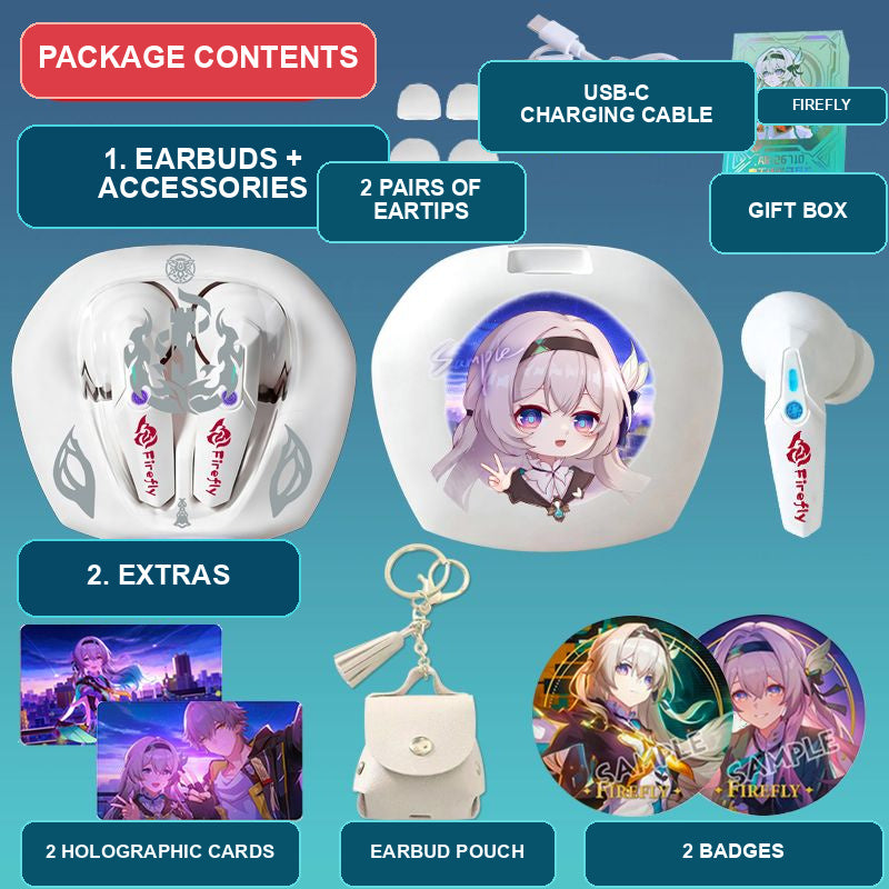 Firefly earbuds package contents — design 8
