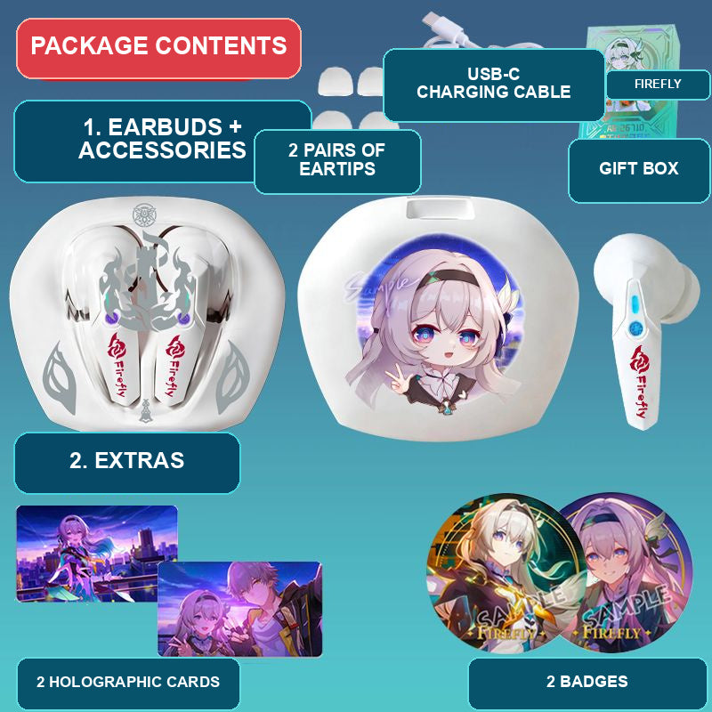 Firefly earbuds package contents — design 8