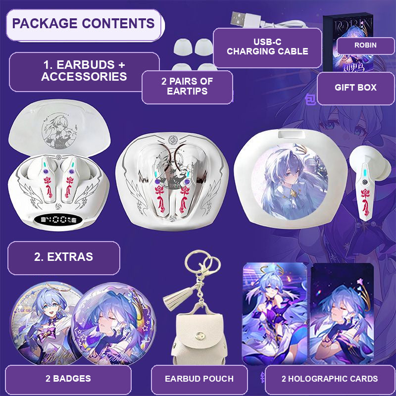 Robin earbuds package contents — design 9