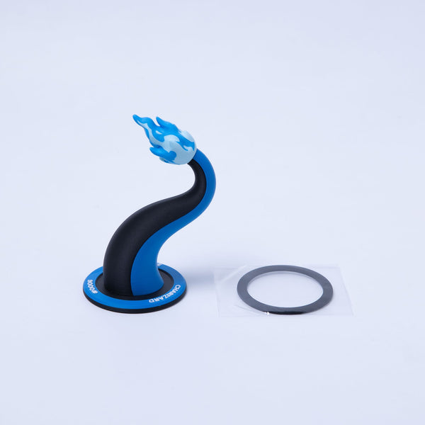 Blue tail-shaped magnetic phone stand with a black magnetic ring