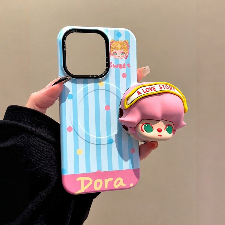 DIMOO Pink-Hair Magnetic Phone Case & Stand Options — watermark restoration