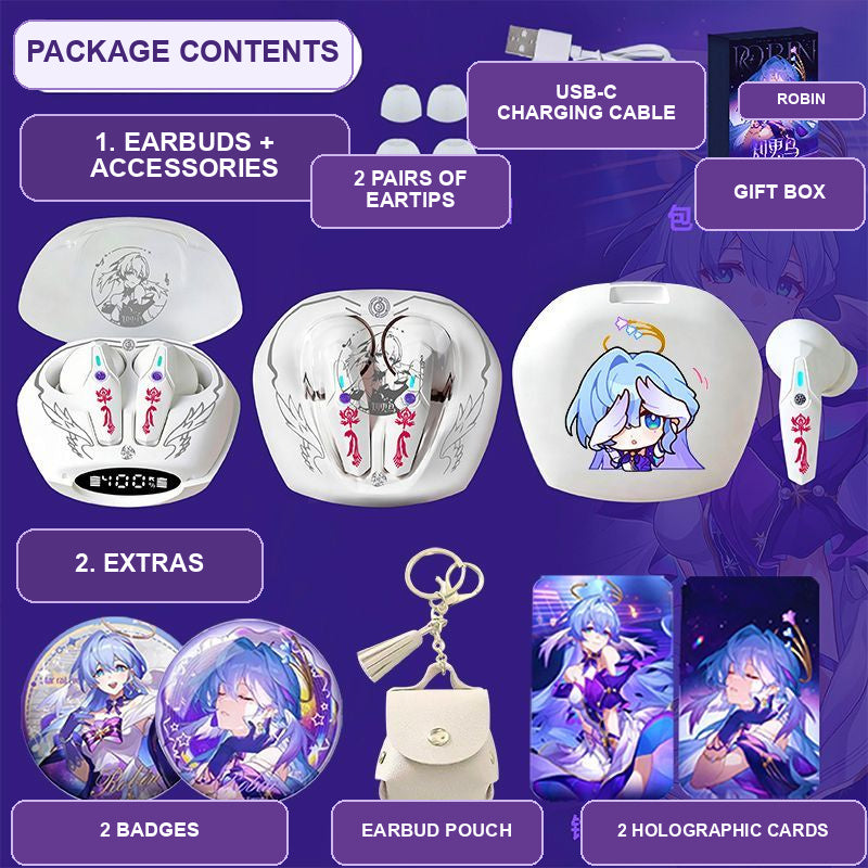 Robin earbuds package contents — design 10