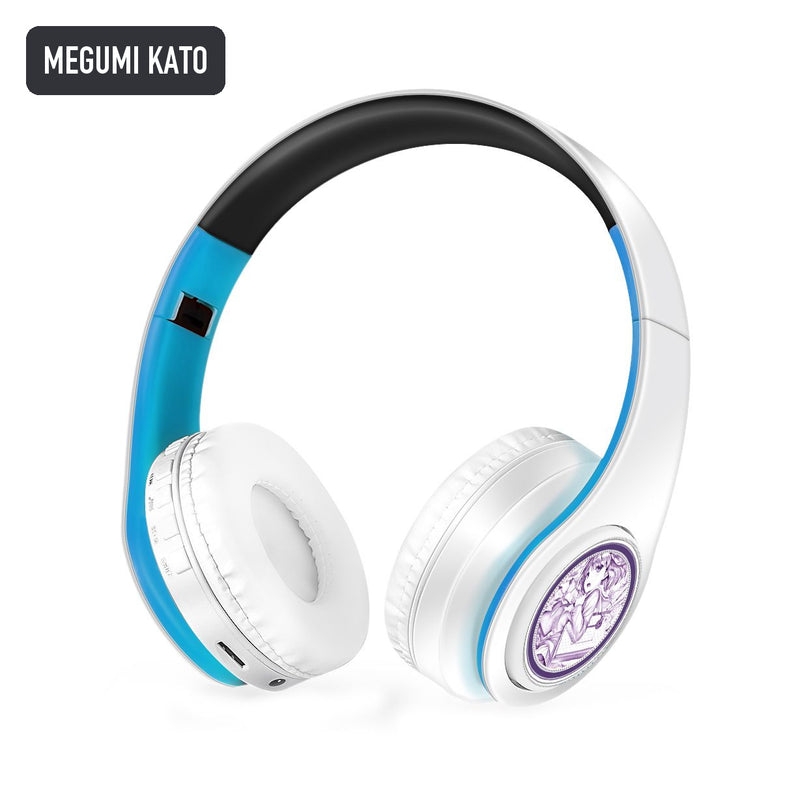 Megumi Kato anime voice Bluetooth headphones — White / Blue