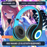 Miku Nakano LED Bluetooth headphones with microSD, wired mode, and built-in microphone