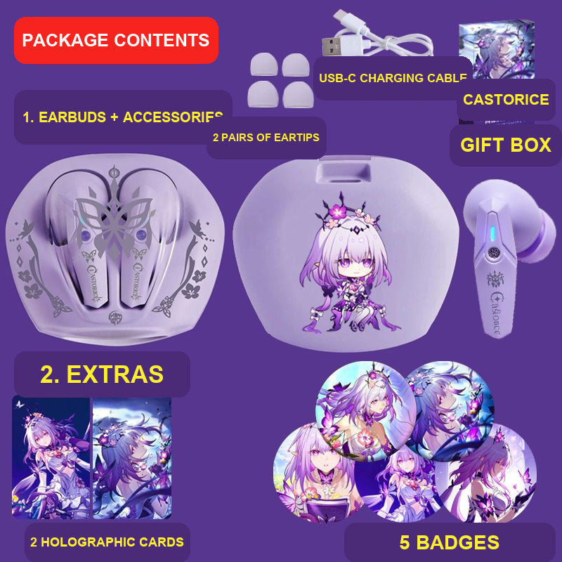 Castorice wireless earbuds package contents — design 33
