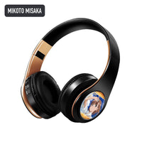 Mikoto Misaka anime voice Bluetooth headphones — Black / Gold