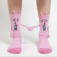 Pink Rabbit Magnetic Hand-Holding Socks - Funny Expression