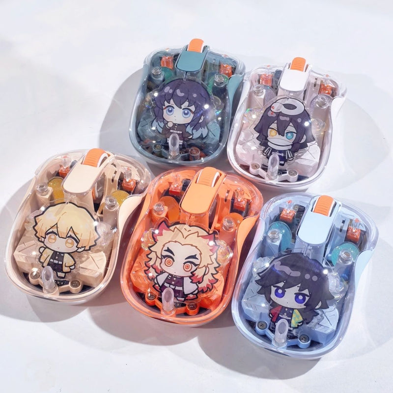 Demon Slayer Transparent Wireless Mouse — Silent Bluetooth Mouse with Character Charm Inside