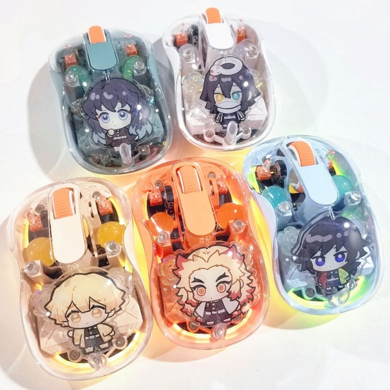 Demon Slayer Transparent Wireless Mouse — Silent Bluetooth Mouse with Character Charm Inside