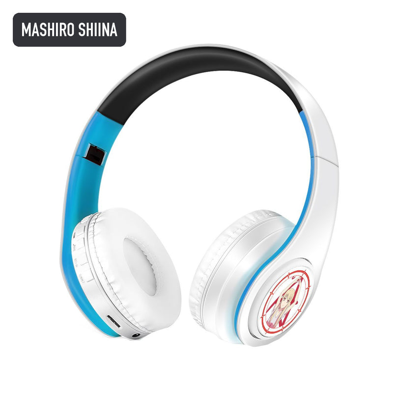 Mashiro Shiina anime voice Bluetooth headphones — White / Blue
