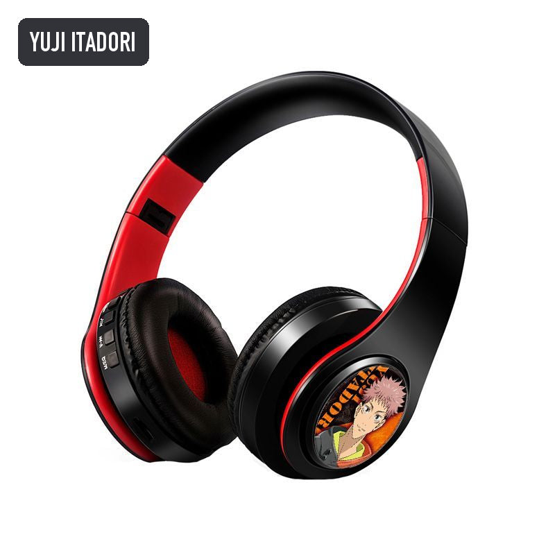 Yuji Itadori anime voice Bluetooth headphones — Black / Red