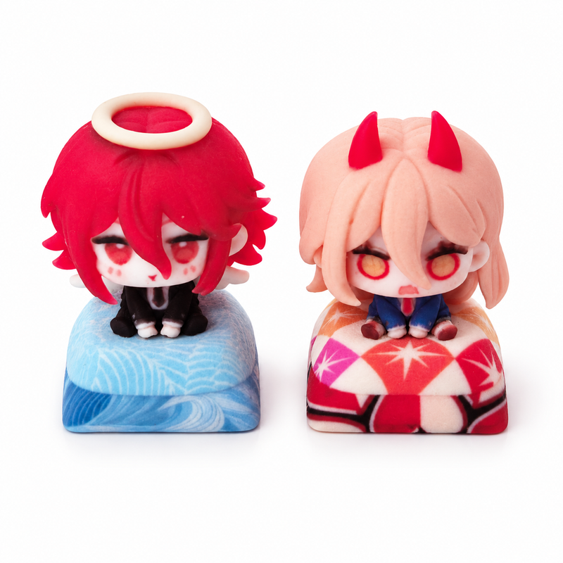 Chainsaw Man Power and Angel Devil 3D artisan keycaps on pure white background