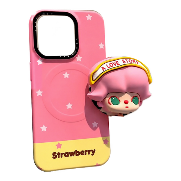 DIMOO Pink-Hair Magnetic Phone Case & Stand Options — full product on white background