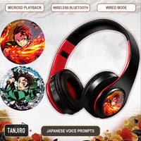 Tanjiro anime voice Bluetooth headphones — Black / Red