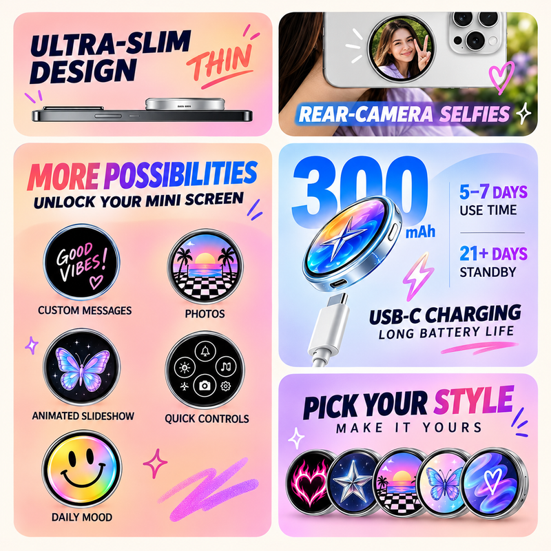 2 in 1 E-Badge Display — 1.85" HD Touchscreen Magnetic Photo Pin