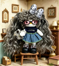 Kitty Fashion Doll Plush Keychain - Long-Leg Curly-Hair Bag Charm (15cm)