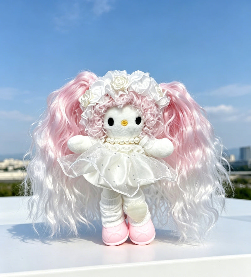 Kitty Fashion Doll Plush Keychain - Long-Leg Curly-Hair Bag Charm (15cm)