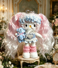 Kitty Fashion Doll Plush Keychain - Long-Leg Curly-Hair Bag Charm (15cm)