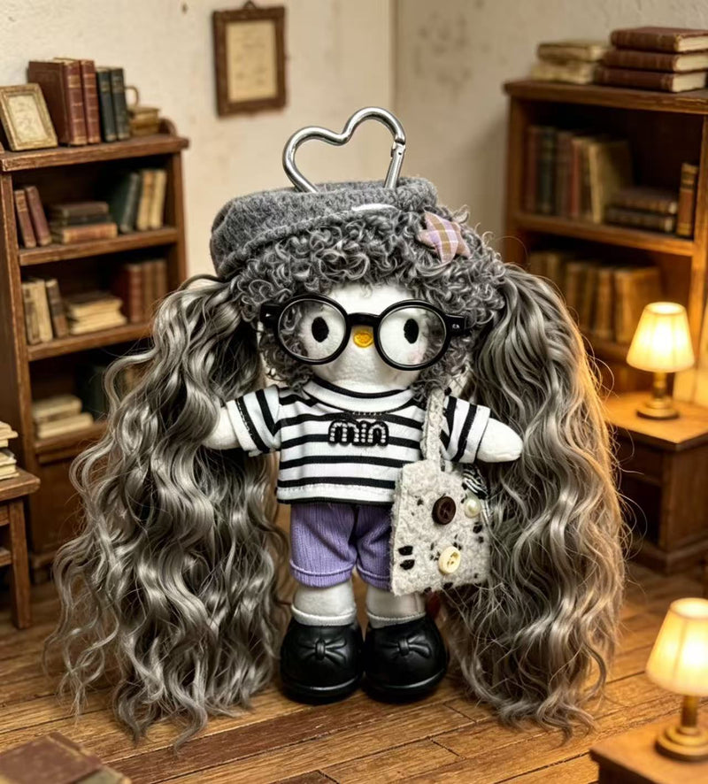 Kitty Fashion Doll Plush Keychain - Long-Leg Curly-Hair Bag Charm (15cm)
