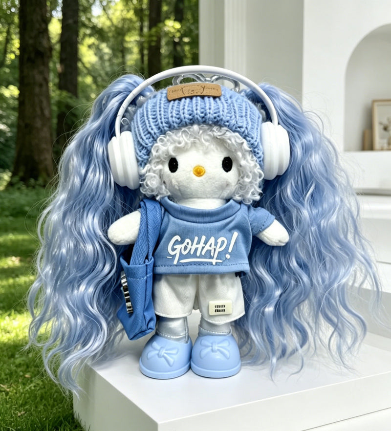 Kitty Fashion Doll Plush Keychain - Long-Leg Curly-Hair Bag Charm (15cm)