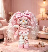Kitty Fashion Doll Plush Keychain - Long-Leg Curly-Hair Bag Charm (15cm)