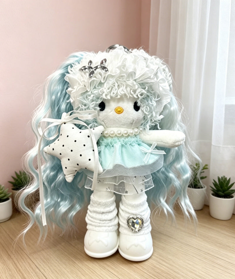 Kitty Fashion Doll Plush Keychain - Long-Leg Curly-Hair Bag Charm (15cm)