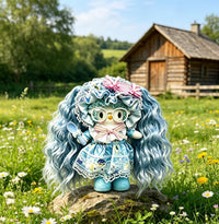 Kitty Fashion Doll Plush Keychain - Long-Leg Curly-Hair Bag Charm (15cm)